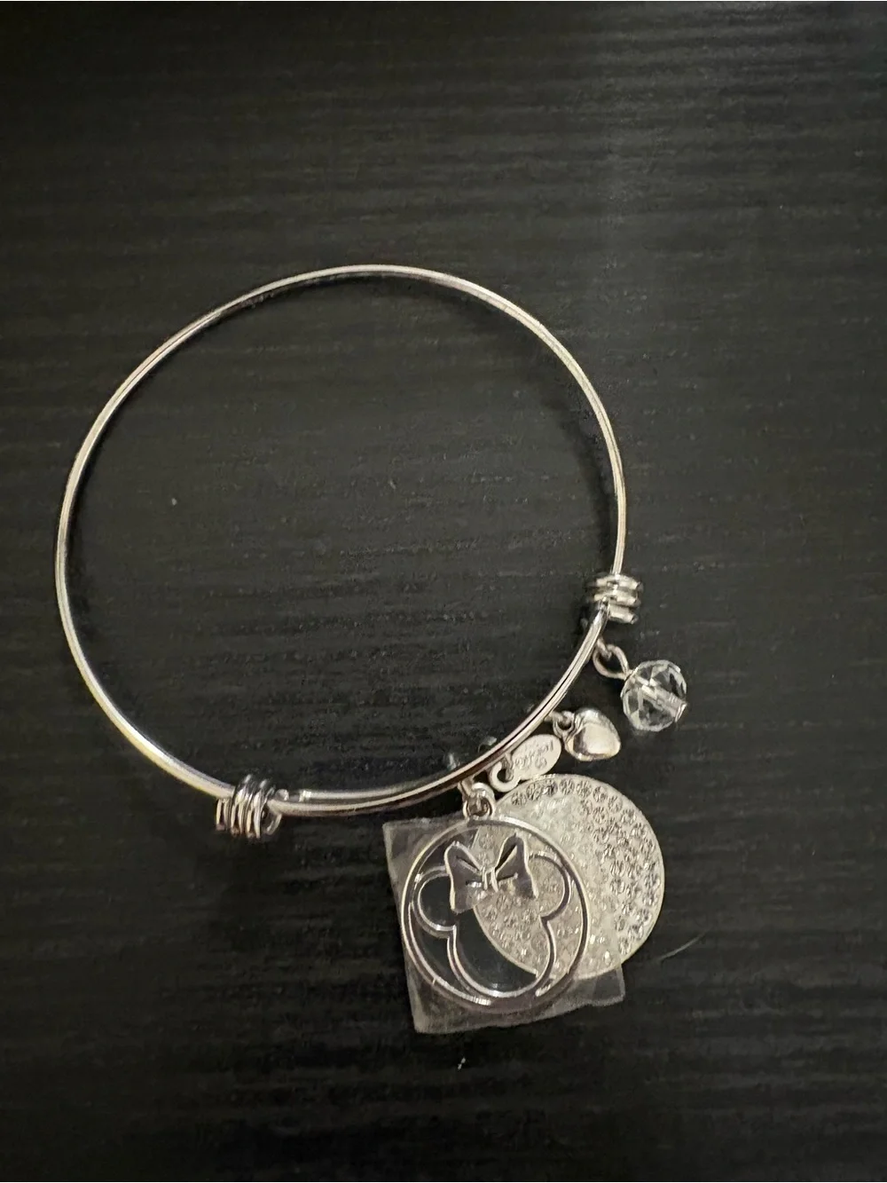Silver Minnie Mouse Charm Bangle Bracelet